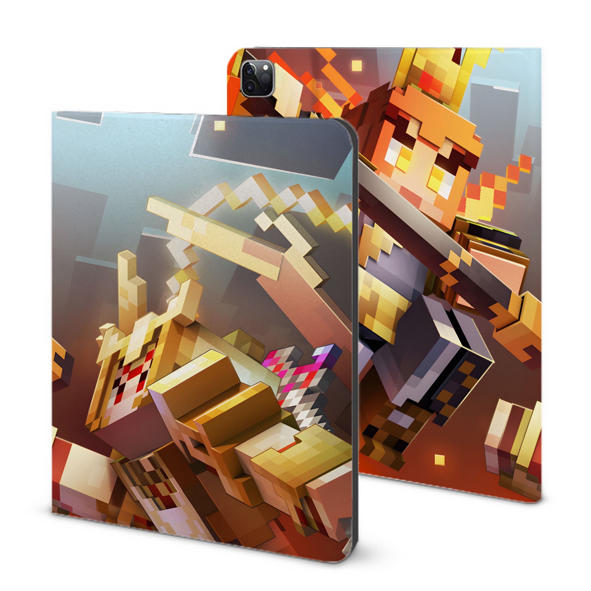 （画像用） マインクラフト ブロックの世界 Minecraft MC Block world IPad ケース ブック型 PUレザー TPU 耐衝撃 軽量 薄型 ペン収納なし 全面保護 IPad 各モデル対応